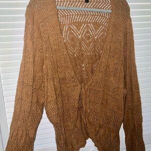 Torrid Open Knit Tie-Front Sweater Cardigan - Brown